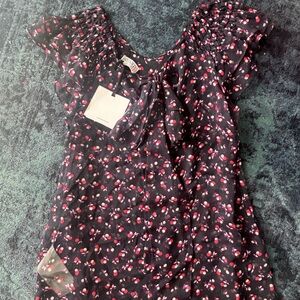 Valentino Red, Floral Black l, Red, White, Sleveless, See Through Top